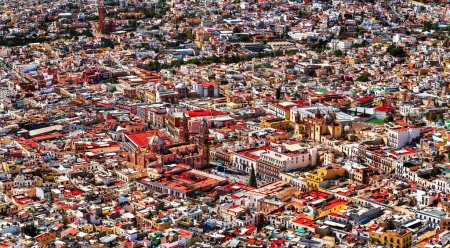Aerial view of Zacatecas with its cathedral from Bufa Hill in Mexico