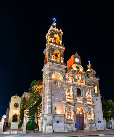 Temple of Our Lady of Mount Carmel or San Marcos Temple in Aguascalientes, Mexico at night