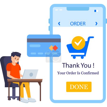 Illustration for Boy checkout online order in sale period Illustration - Royalty Free Image