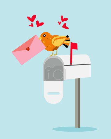Téléchargez les illustrations : Lettre d'amour d'envoi d'oiseau à la boîte aux lettres, conceptuel. - en licence libre de droit