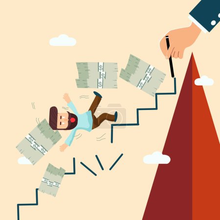Illustration for Man Falling down from stairway which businessman mentored him, uncompleted mission concept. - Royalty Free Image