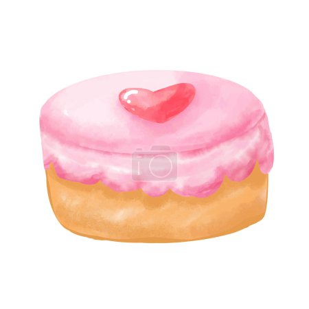 Illustration of a sweet cake with pink glaze and heart