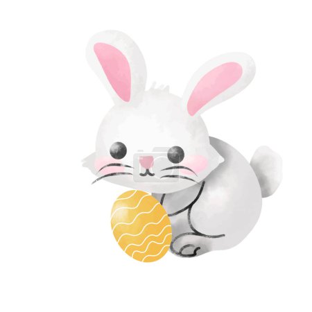 Foto de Conejo de Pascua con huevo. Ilustración en acuarela aislada sobre fondo blanco. - Imagen libre de derechos