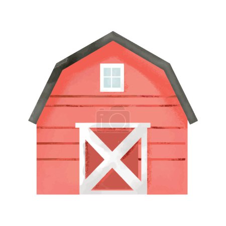 Watercolor red barn isolated on white background. Hand drawn illustration.