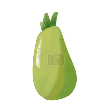 Illustration for A green eggplant with a green top and a green leaf on the side. - Royalty Free Image
