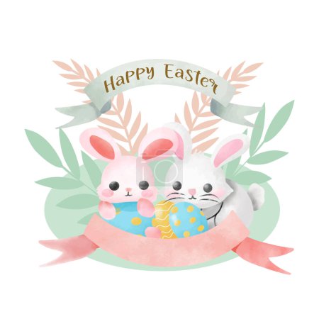 Frohe Ostern Glückwunschkarte mit niedlichen Hasen, Vektorillustration.