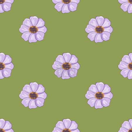 Patrón sin costuras con flores sobre un fondo verde. Ilustración vectorial.
