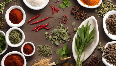 Photo for Discover the vibrant world of Indonesian herbs and spicy ingredients with our Herbal Essence. Immerse yourself in the culinary symphony of real, top-view images capturing the essence of authentic Indonesian flavors. - Royalty Free Image