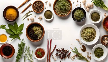 Téléchargez les photos : Découvrez le monde vibrant des herbes japonaises et des ingrédients épicés avec notre Essence à base de plantes. Plongez dans la symphonie culinaire de vraies images saisissant l'essence des saveurs japonaises authentiques. - en image libre de droit