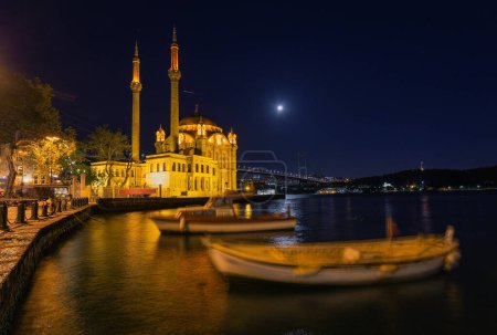Photo for Ortakoy mosque at night near the Bosphorus bridge. Turkey, Istanbul - Royalty Free Image