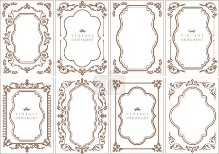 Illustration for Retro ornamental frame, vintage rectangle ornaments and ornate border. Decorative wedding frames, antique museum picture borders or deco devider. Isolated icons vector set - Royalty Free Image