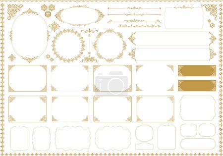 Big set of thin vintage gold frame. Place for text. Vector design decoration pattern style.