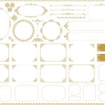 Big set of thin vintage gold frame. Place for text. Vector design decoration pattern style.