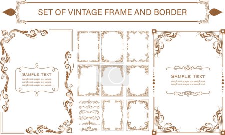 Set of vintage frame and border. Decorative vector frames  with floral ornament . typescript elegance.