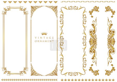 Illustration for Gold vintage frames. Set of Decorative and borders set, photo frame floral for picture, Vector design, decoration border - Royalty Free Image
