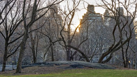 Photo for Central Park in winter view of upper east side at sunrise - Royalty Free Image