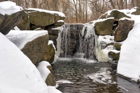 Photo for Central Park in winter , waterfall in winter after snow storm - Royalty Free Image