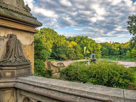 Photo for Bethesda Terrace and Fountain are two architectural features overlooking The Lake in New York City's Central Park. - Royalty Free Image