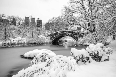 Foto de El puente de Gapstow durante la tormenta de nieve en Central Park, Nueva York - Imagen libre de derechos