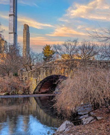 Photo for Gapstow Bridge in Central Park , early morning at sunrise in winter - Royalty Free Image
