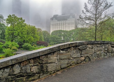 Photo for Gapstow Bridge in Central Park in late spring on foggy morning - Royalty Free Image