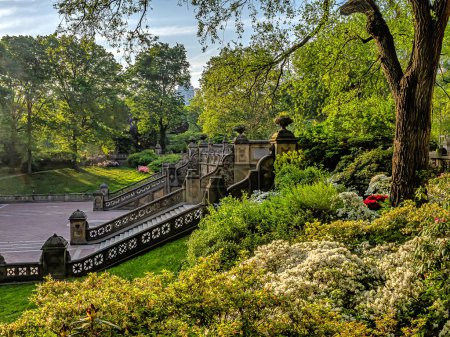 Bethesda Terrace y Fountain son dos características arquitectónicas con vistas al lago en el Central Park de Nueva York.