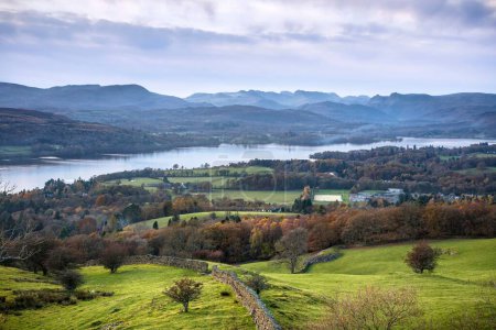 Photo for Lake District landscape in autumn. Lake Windermere viewed from Orrest Head, Cumbria, UK - Royalty Free Image