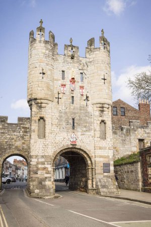 Photo for YORK, UK - April 17, 2023. Micklegate Bar, a fortified gatehouse in York city walls. York, UK - Royalty Free Image