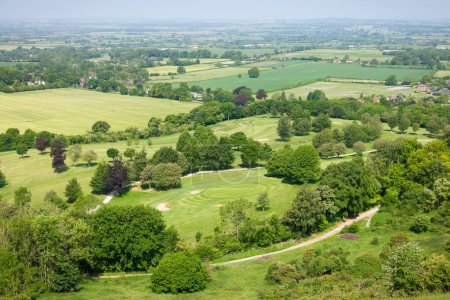 Aerial view of Aylesbury Vale, Buckinghamshire, UK. Golf course and trees in English countryside landscape