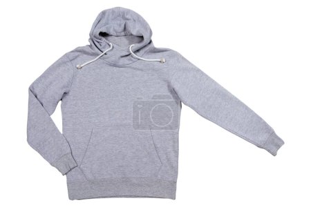 Téléchargez les photos : Gray sweatshirt with a hood on a white background isolated copy space, empty hoody, hoodie copyspace - en image libre de droit