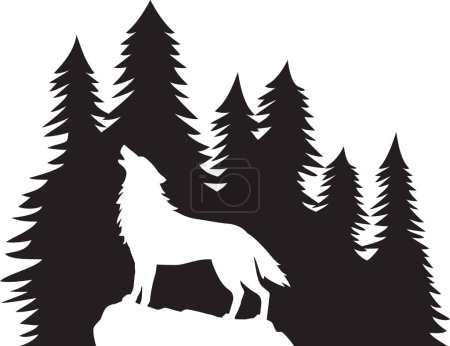 Photo for Silhouette of Howling Wolf and Forest. Vector Illustration. - Royalty Free Image