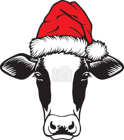 Photo for Cow Head and Santa Claus Hat (Christmas design). Vector Illustration. - Royalty Free Image