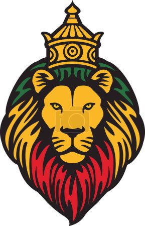 El León de Judá Cabeza con Corona (Rastafarian Reggae Symbol). Ilustración vectorial.