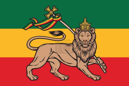 Illustration for Rastafarian Flag with the Lion of Judah (Reggae Background) - Royalty Free Image