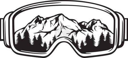Gafas de Esquí con Paisaje de Montaña (Gafas Winter Sport). Ilustración vectorial.