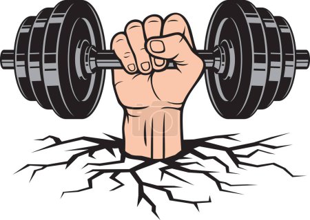 Photo for Hand Holding Dumbbell (Barbell). Gym, Bodybuilding or Sport Design. Motivation icon. Vector Illustration. - Royalty Free Image