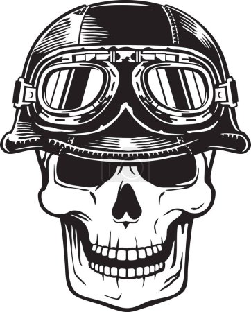 Photo for Biker Skull with Motorcycle Helmet and Googles. Motorbike Vintage Icon. Old-style Retro Design. Vector Illustration. - Royalty Free Image