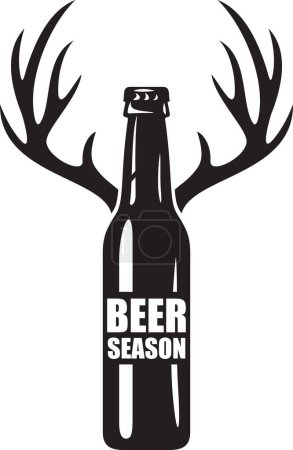 Photo for Beer Season Black and White. Bottle with deer antlers. Vector Illustration. - Royalty Free Image
