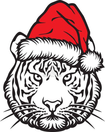 Photo for Tiger Head and Santa Claus Hat (Christmas design). Vector Illustration. - Royalty Free Image