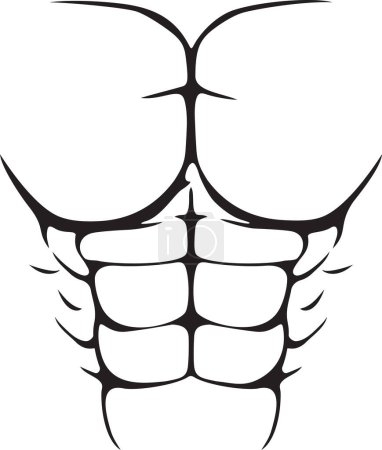 Illustration for Six Pack Fake Abs. Muscular body. Black and White. Abdominal Muscles. Vector Illustration. - Royalty Free Image