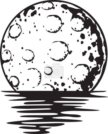 Photo for Full Moon Reflecting Over the Sea or Ocean. Black and White Vector Illustration. - Royalty Free Image