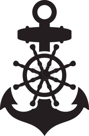Photo for Nautical Ship Wheel and Anchor Black and White. Vector Illustration. - Royalty Free Image