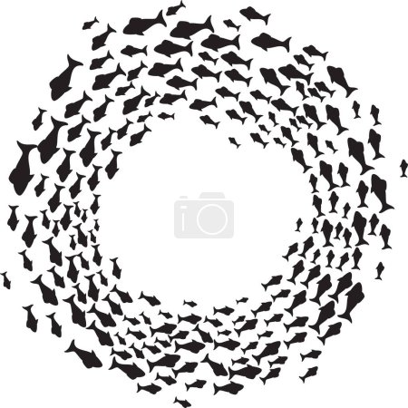 Photo for Swimming Fishes Black and White. Vector Illustration. Shoal of fish circling. - Royalty Free Image