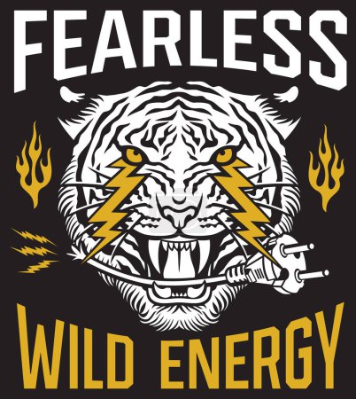 Photo for Fearless. Wild Energy. Tiger Face with Lightning Bolts Color. Vector Illustration. - Royalty Free Image