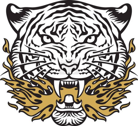 Photo for Flaming Tiger Face Color. Vector Illustration. - Royalty Free Image