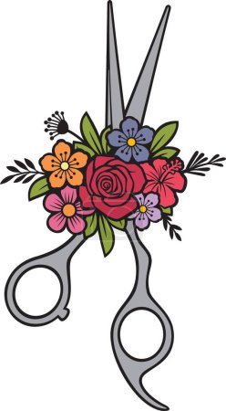 Photo for Floral Scissors Color. Vector Illustration. - Royalty Free Image