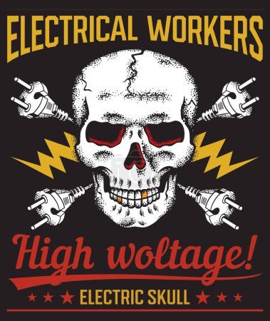 Illustration for Electrical Workers. High Voltage! Electric Skull. Danger Sign Color. Vector Illustration. - Royalty Free Image