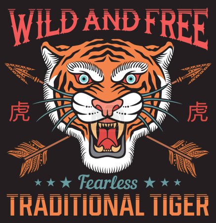 Photo for Wild and Free. Fearless. Traditional Tiger. Asian Wild Cat. Vector Illustration. - Royalty Free Image