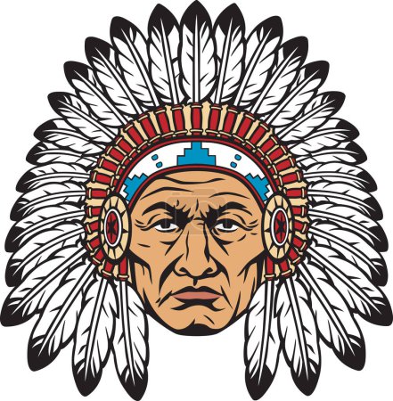 Photo for Indian Chief Head with Headdress Vector Illustration - Royalty Free Image