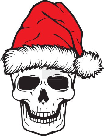Photo for Christmas Human Skull with Santa Hat Color. Vector Illustration. - Royalty Free Image